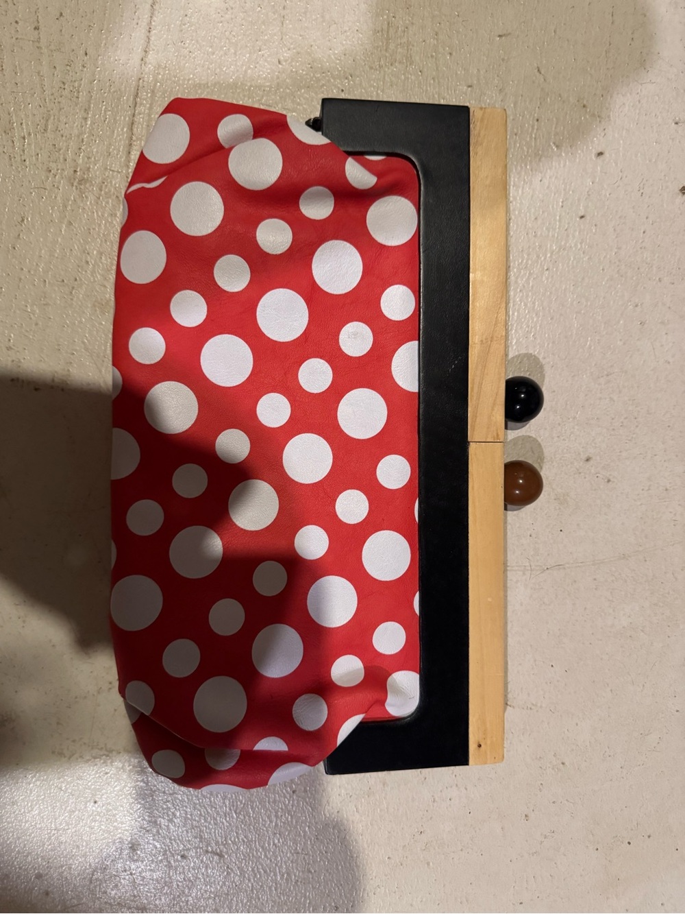 Melie Bianco Gold Satin Polka Dot Lined Purse